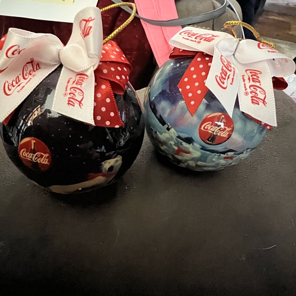 1995 Vintage set Coke Cola Polar Bear Balls Christmas Ornaments